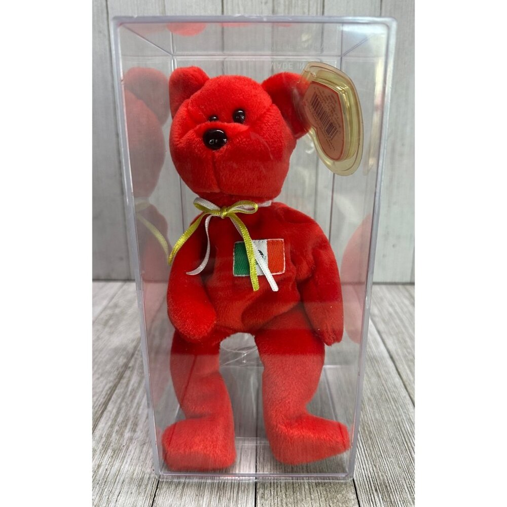 Vtg TY Beanie Baby Osito Mexican Bear Plush Stuffed Animal Toy with Display Case - Picture 1 of 5